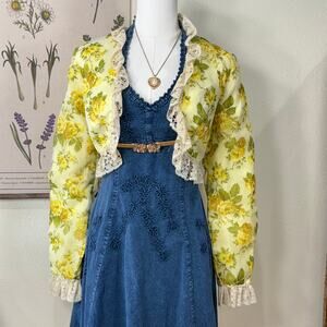 Vintage 70s Floral Lace Jacket Dolly Romantic Coquette Garden Party Cottage XS S